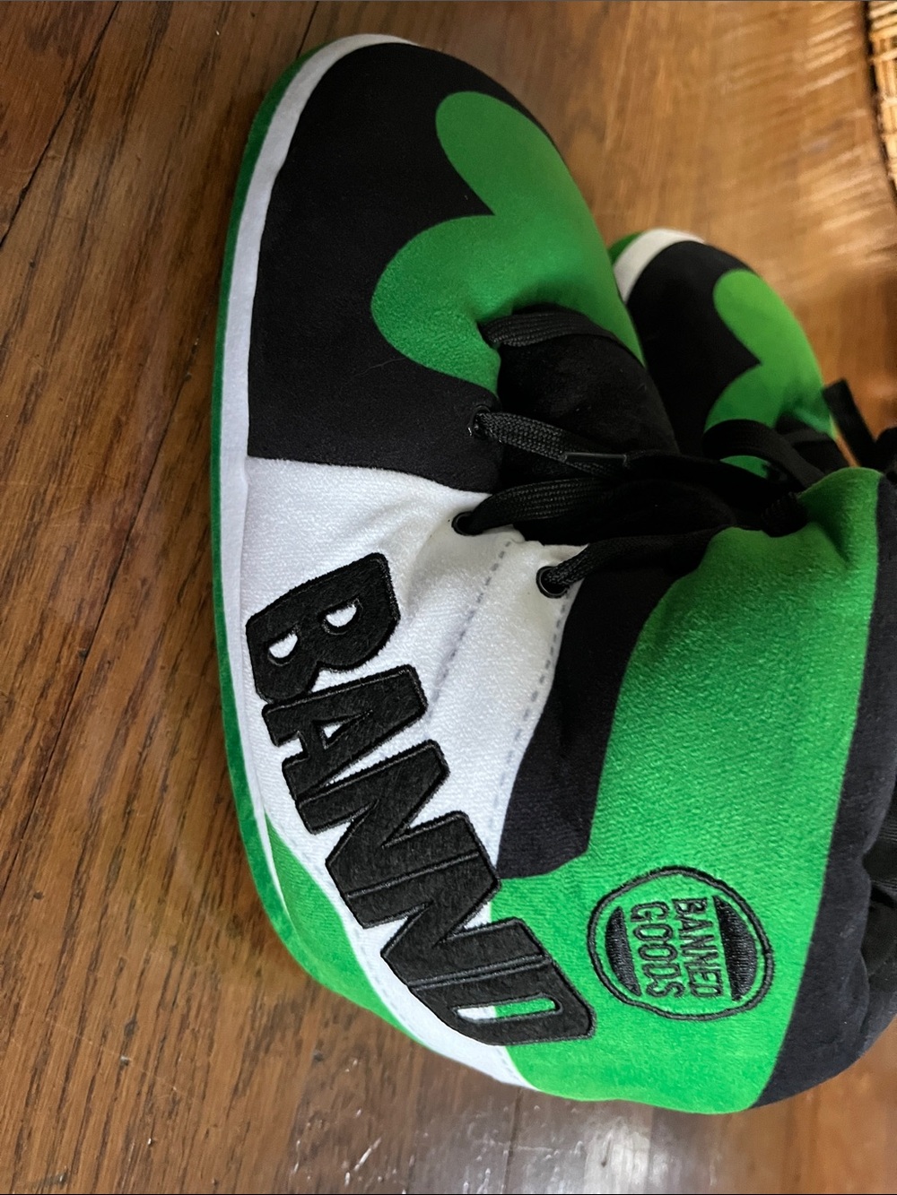 Banned Goods  Plush Green & Black Character Slippers with Lace-Up Fit - Picture 2 of 3